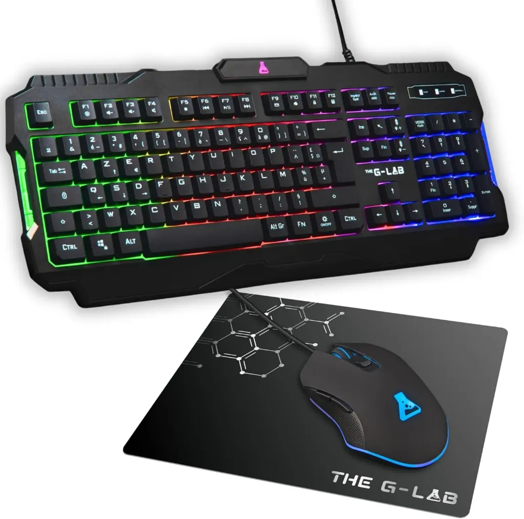 The G-Lab - Combo Hélium - Ensemble Gaming 3 en 1 - Clavier Gamer Azerty Rétroéclairé, Souris Gamer 6400 Dpi, Tapis De Souris Antidérapant - 6 Touches Anti-ghosting