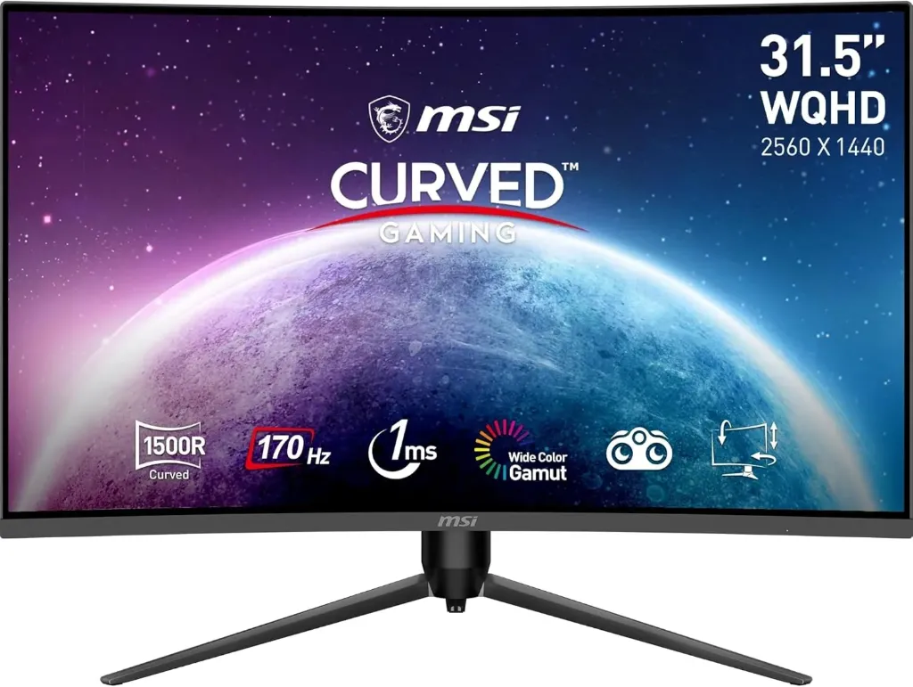 MSI G32CQ5P écran Gaming incurvé de 31,5 Pouces WQHD - Dalle VA 1500R 2560 x 1440, 170 Hz / 1 ms, Adaptive Sync, réglable sur 3 Axes - DP 1.2a, HDMI 2.0b CEC